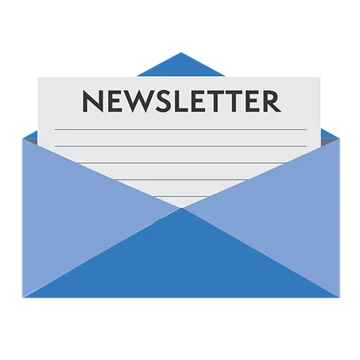 Illustration av ett brev, samt texten "Newsletter"